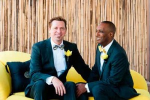 Gray and yellow California gay luxury wedding