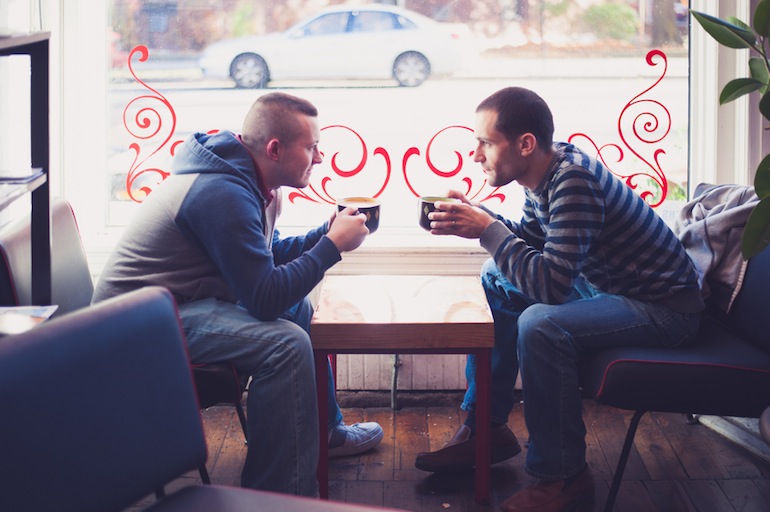 coffee shop Rhode Island gay engagement photography session