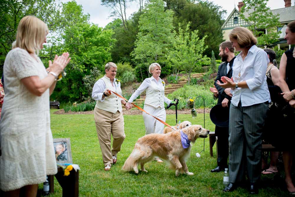 Georgia lesbian speakeasy spring wedding with pets at Yarborough Mill