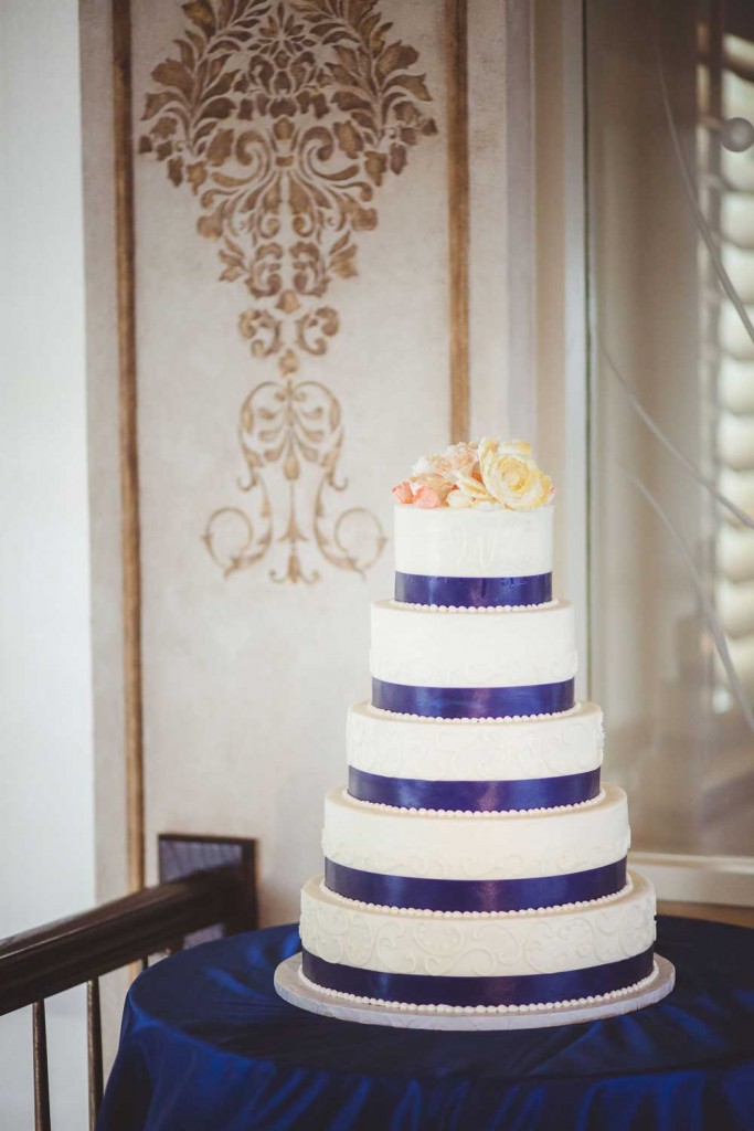 gray and pink Virginia Beach gay wedding at Lesner Inn blue cake