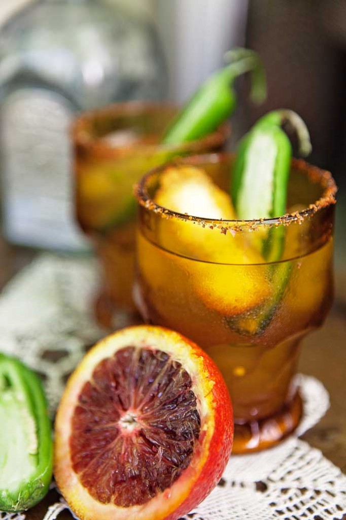 jalapeno, blood orange and chili pepper signature cocktail for rustic Mexican wedding reception