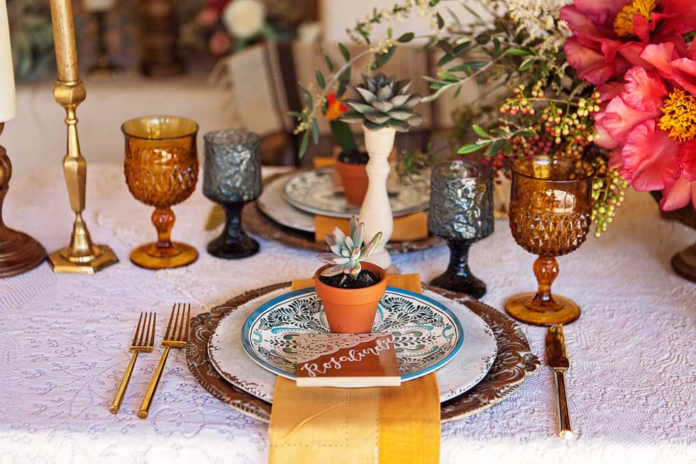 table decor, table setting and centerpiece at rustic Mexican wedding rustic wedding inspiration | Mexico | gay marriage