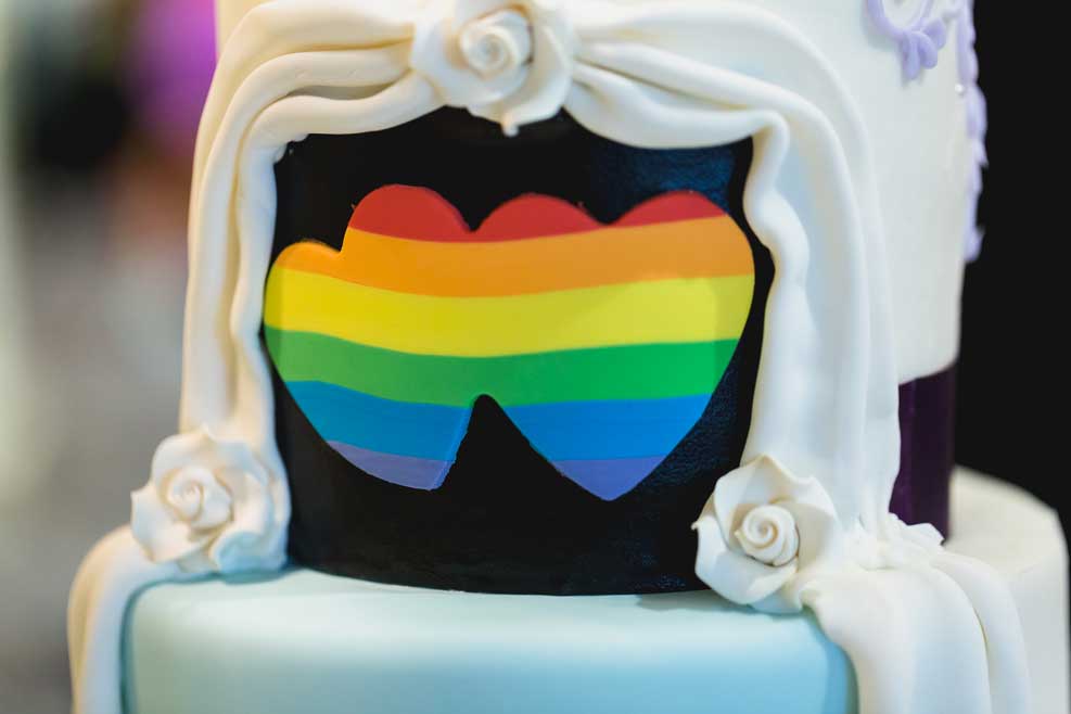 Catholic + Jewish same-sex wedding | The Siena Hotel, Chapel Hill, NC | AO&JO Photography - rainbow wedding cake