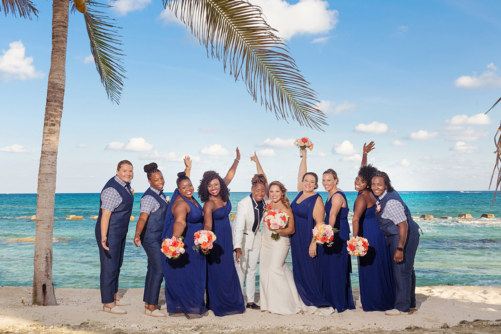 Outdoor Riviera Maya White And Navy Beach Wedding Equally Wed