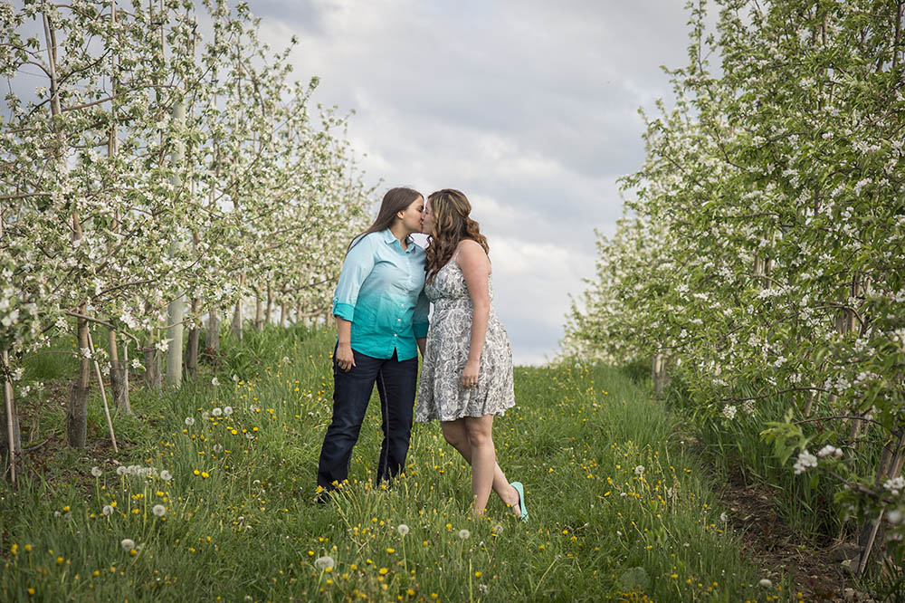 Ontario orchard engagement photography shoot smooch
