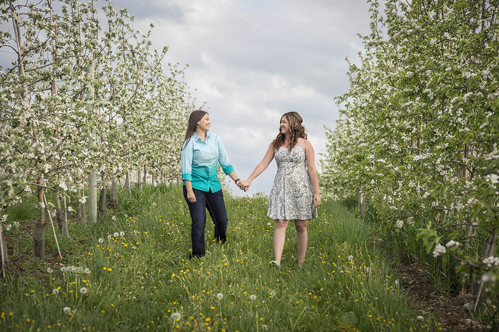 Ontario orchard engagement photography shoot holding hands