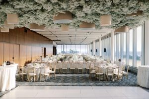 Ballroom with ceiling floral installation
