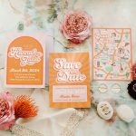 a funky and fun wedding invitation set