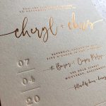 Copper foil with blind deboss on cream paper