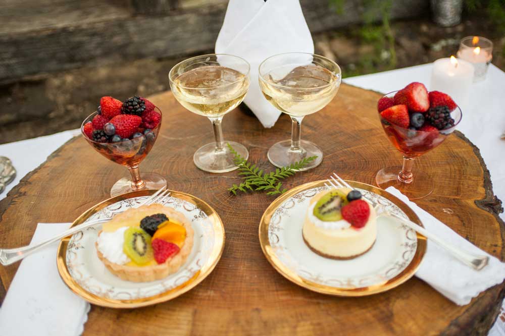 you-are-raven-lesbian-wedding-styled-shoot-dessert-fruit-champagne-served-tree-trunk