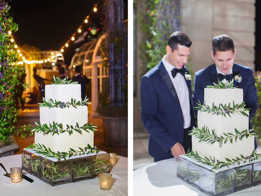 grooms green white gay wedding cake
