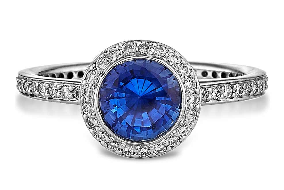 Barbara Bush: Sapphire Diamond Halo Ring, $3,705 Ritani