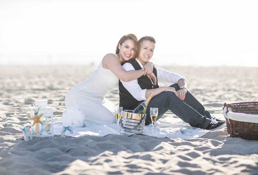 California coastal engagement photography session on a beach lesbian weddings gay marriage