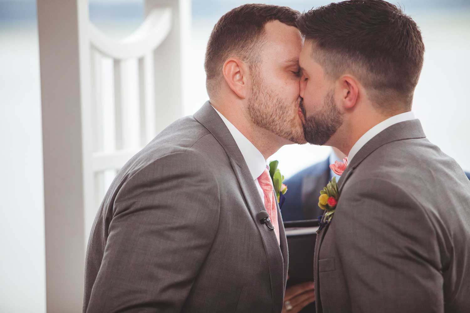 Gray and pink Virginia Beach gay wedding at Lesner Inn | Photos