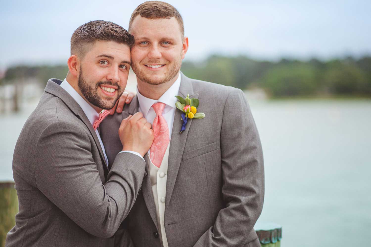 Gray and pink Virginia Beach gay wedding at Lesner Inn