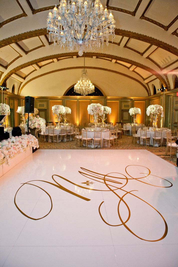 Wedding floor design monogram style gold