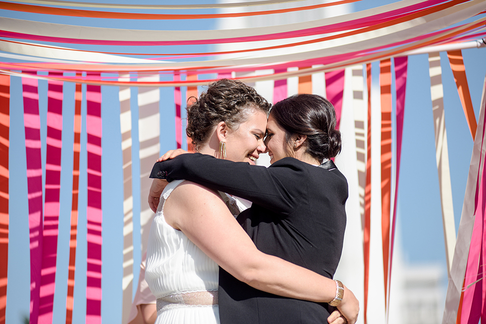 Whimsical Downtown Los Angeles pink and orange outdoor wedding