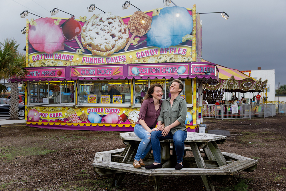 Cloudy boardwalk amusement engagement shoot Equally Wed