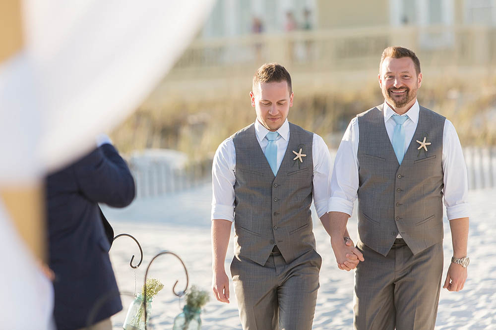 Gray and blue beach wedding