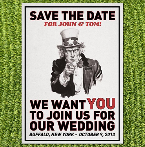 Uncle Sam patriotic wedding save the date invitation LGBTQ
