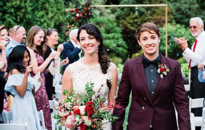 Colorful outdoor British Columbia garden wedding