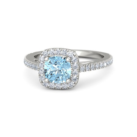Cushion-cut 6mm aquamarine in 14k white gold ring with diamonds (choose any other gemstone, including diamonds) | as pictured: $1,424 (was $1,780)