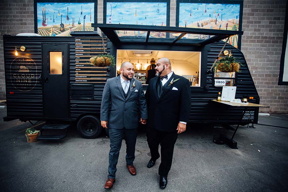Blue and gold masculine gay wedding inspiration