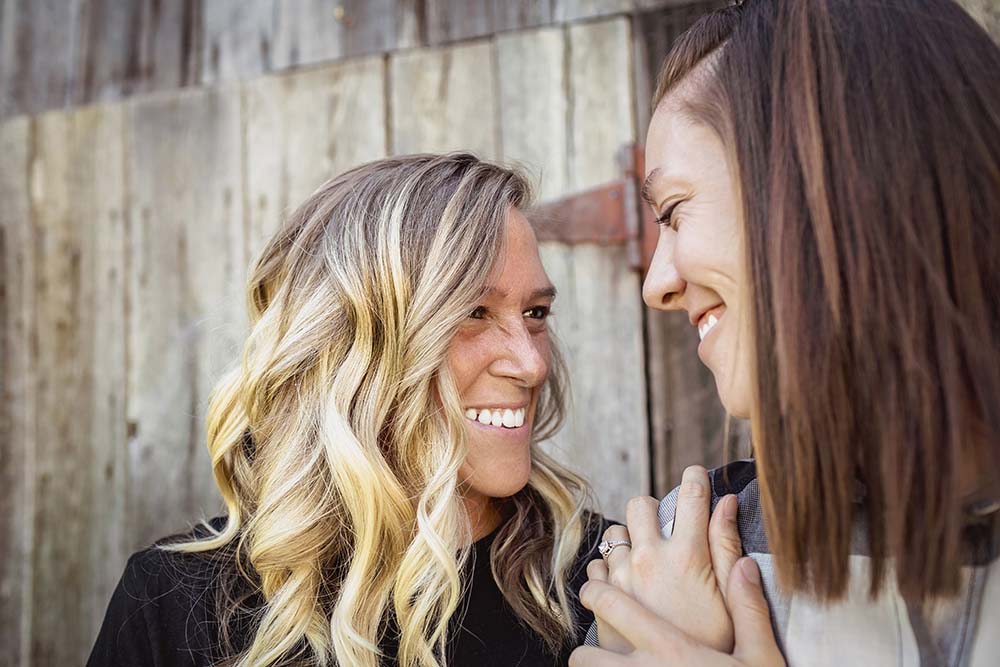 Outdoor rustic Wisconsin lesbian engagement shoot