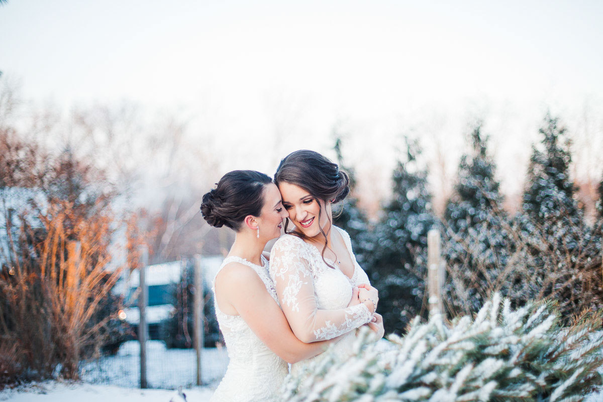 Elegant holiday ivory, gold and burgundy lesbian wedding Entwined Studio Photography Equally Wed