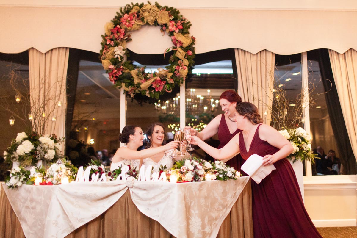 Elegant holiday ivory, gold and burgundy lesbian wedding Entwined Studio Photography Equally Wed