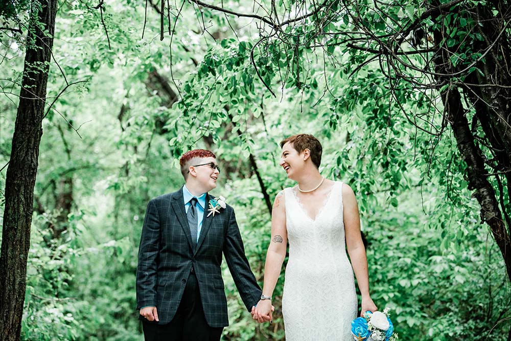 Queer Maryland state park wedding with matching wedding date tattoos