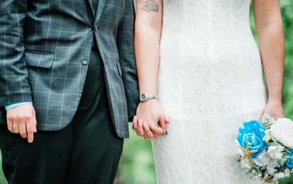 Queer Maryland state park wedding with matching wedding date tattoos, Equally Wed