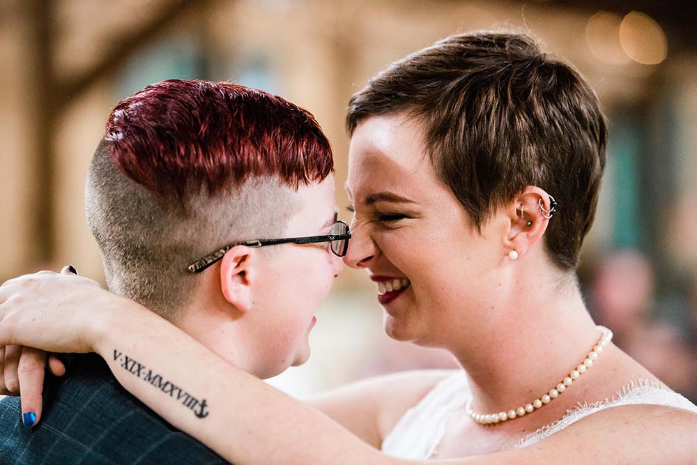 Queer Maryland state park wedding with matching wedding date tattoos, Equally Wed