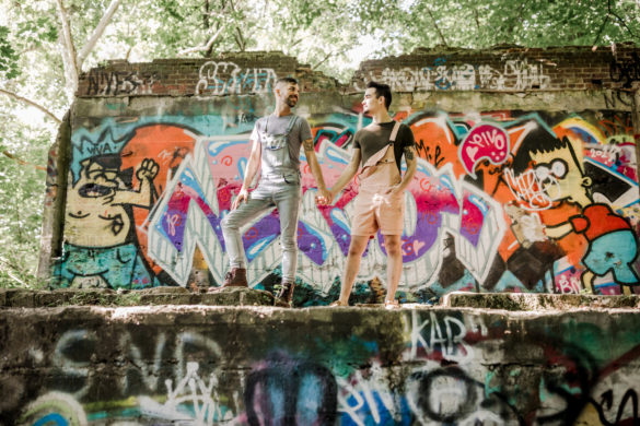 Graffiti wall engagement photo session, Equally Wed