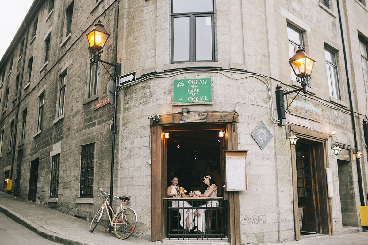 Montreal destination wedding with industrial chic theme cafe