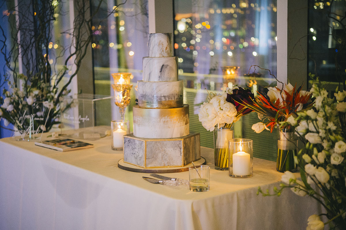 Montreal destination wedding with industrial chic theme cake