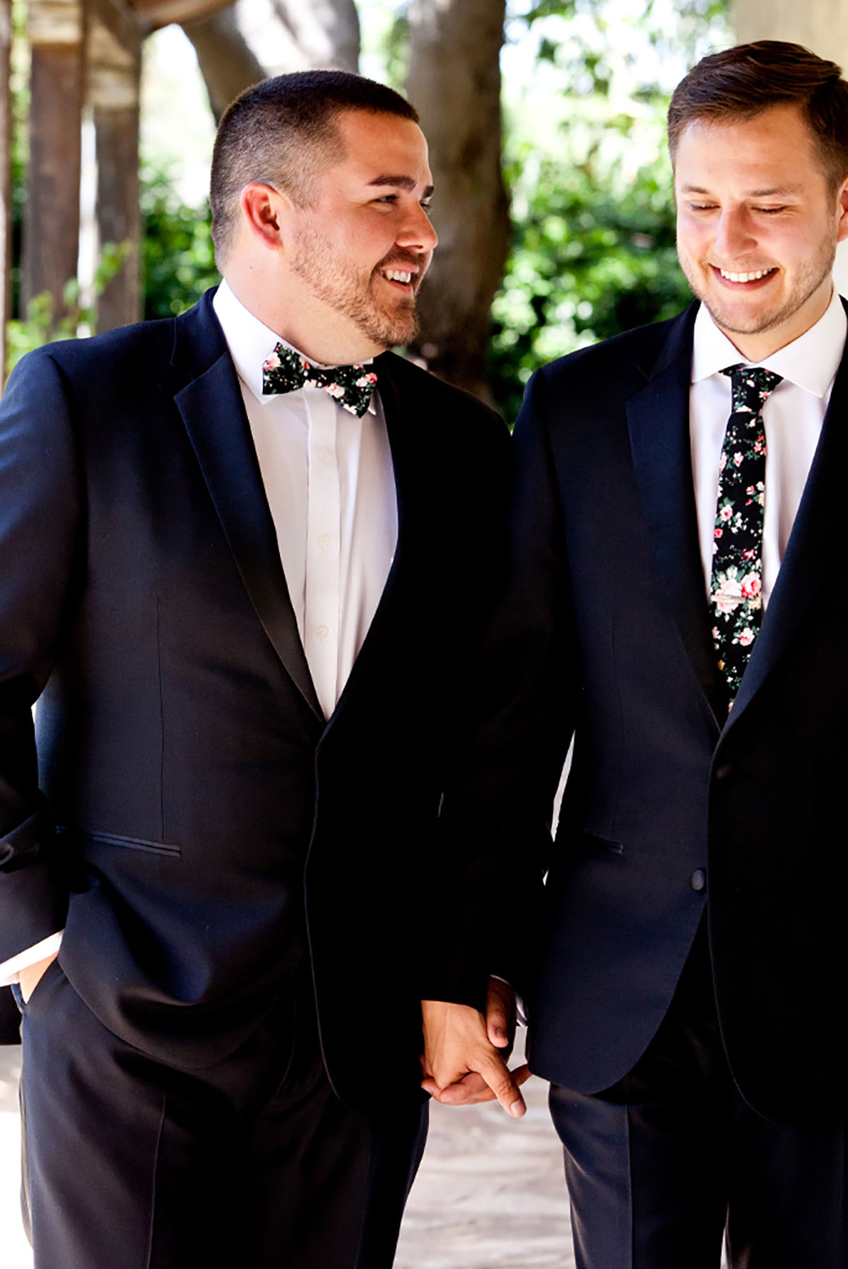 Gay wedding with Spanish Adobe theme in spring colors two grooms