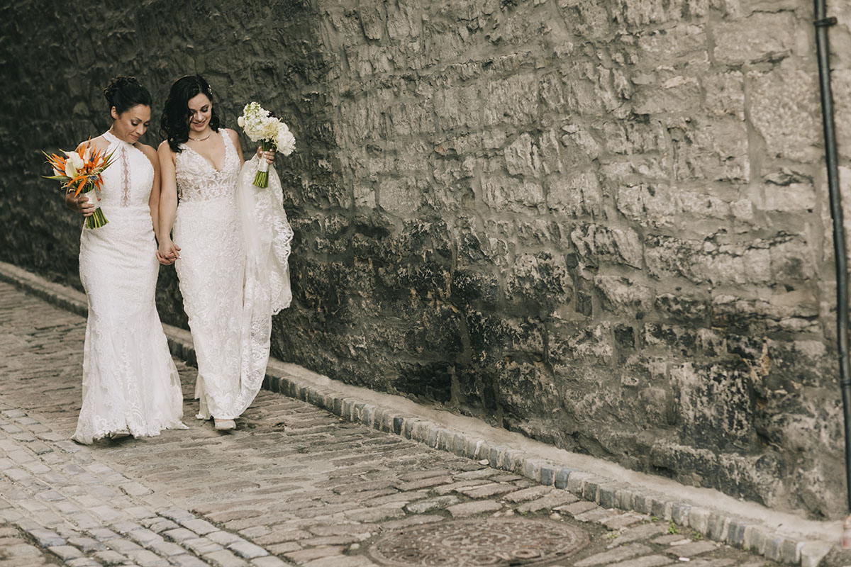 Montreal destination wedding with industrial chic theme two brides