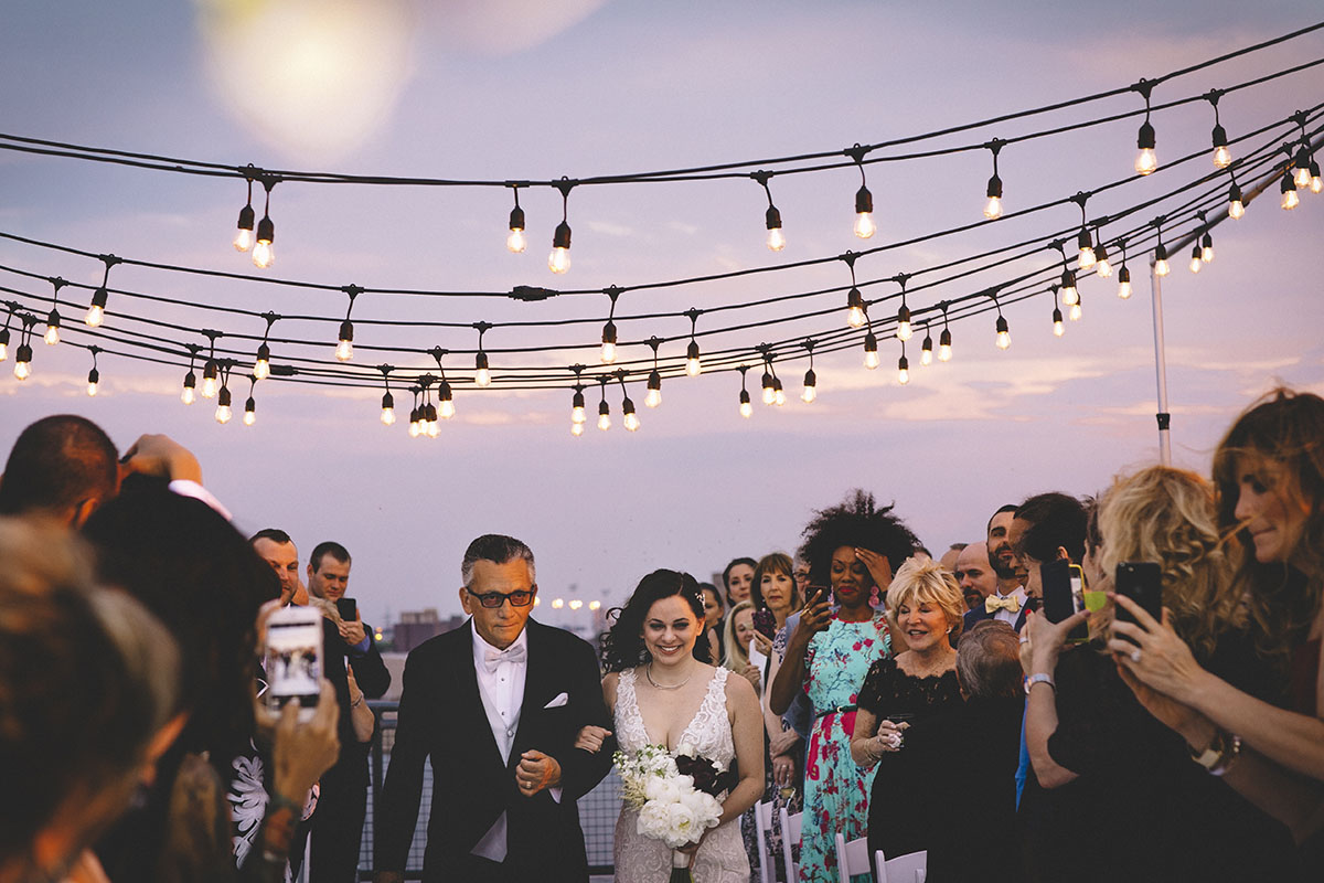 Montreal destination wedding with industrial chic theme lights`