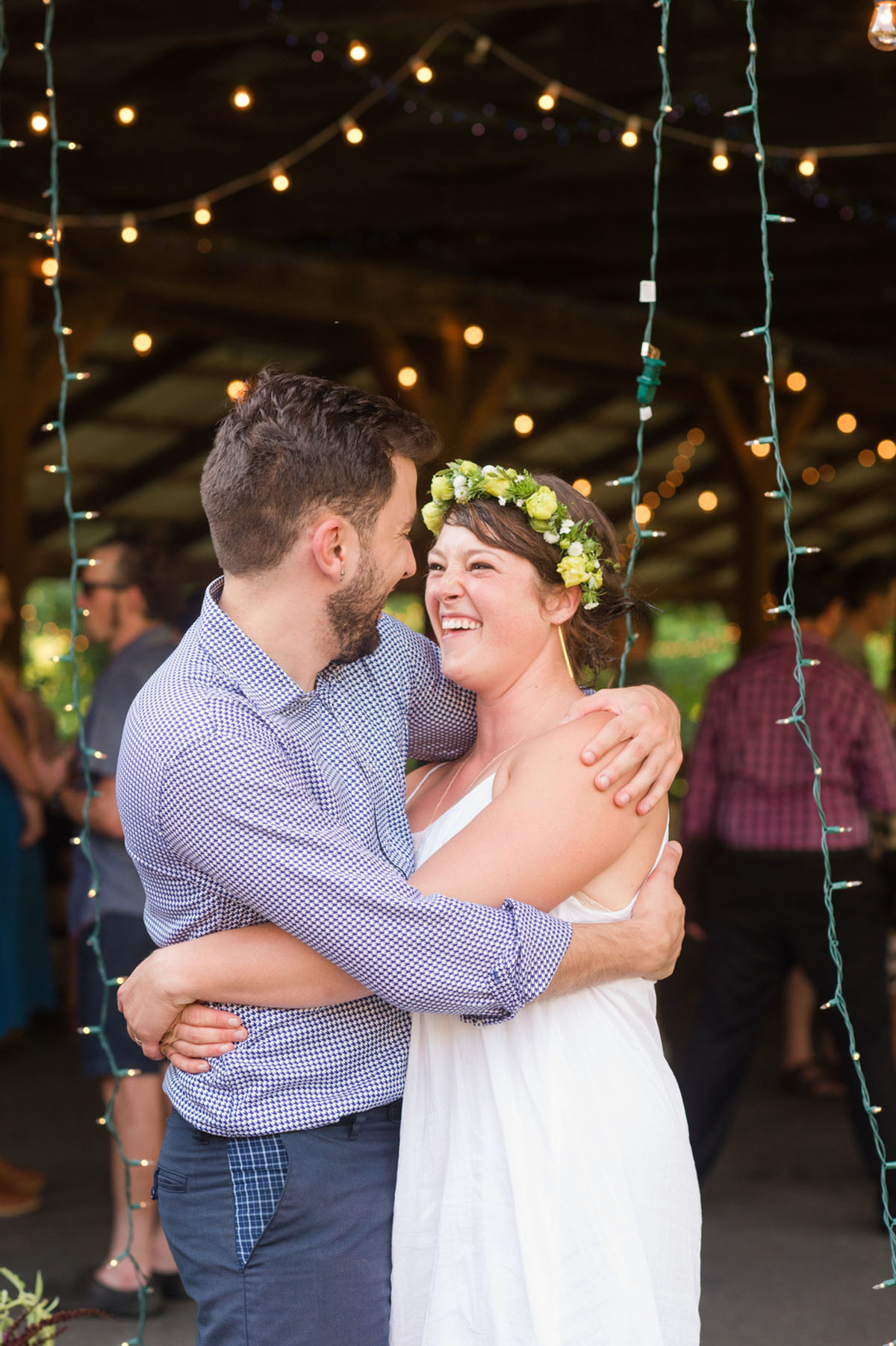 Lesbian wedding with summer garden and creative floral bouquets dance
