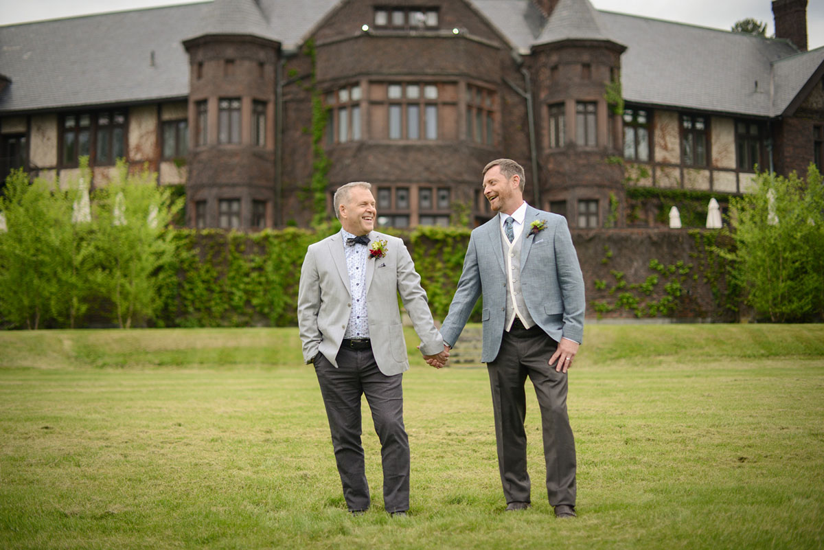 Modern gay wedding at Blantyre in the Berkshires castle