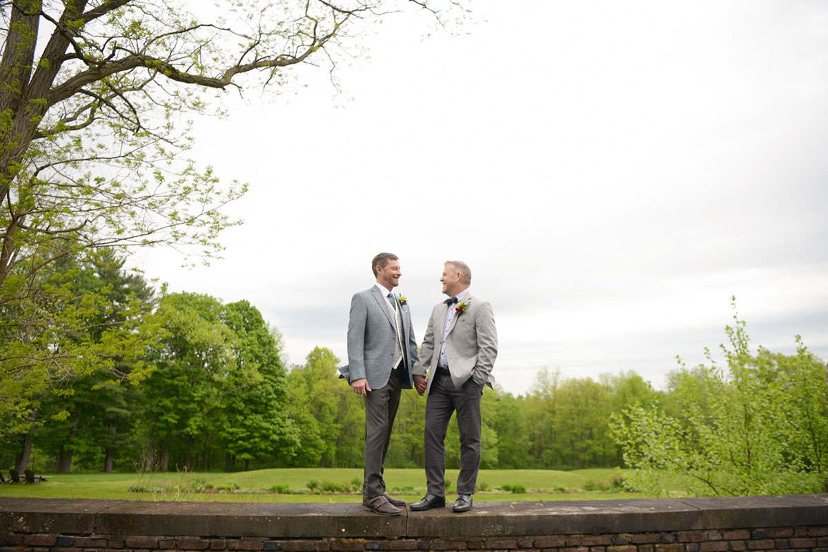 Modern gay wedding at Blantyre in the Berkshires outdoors landscape