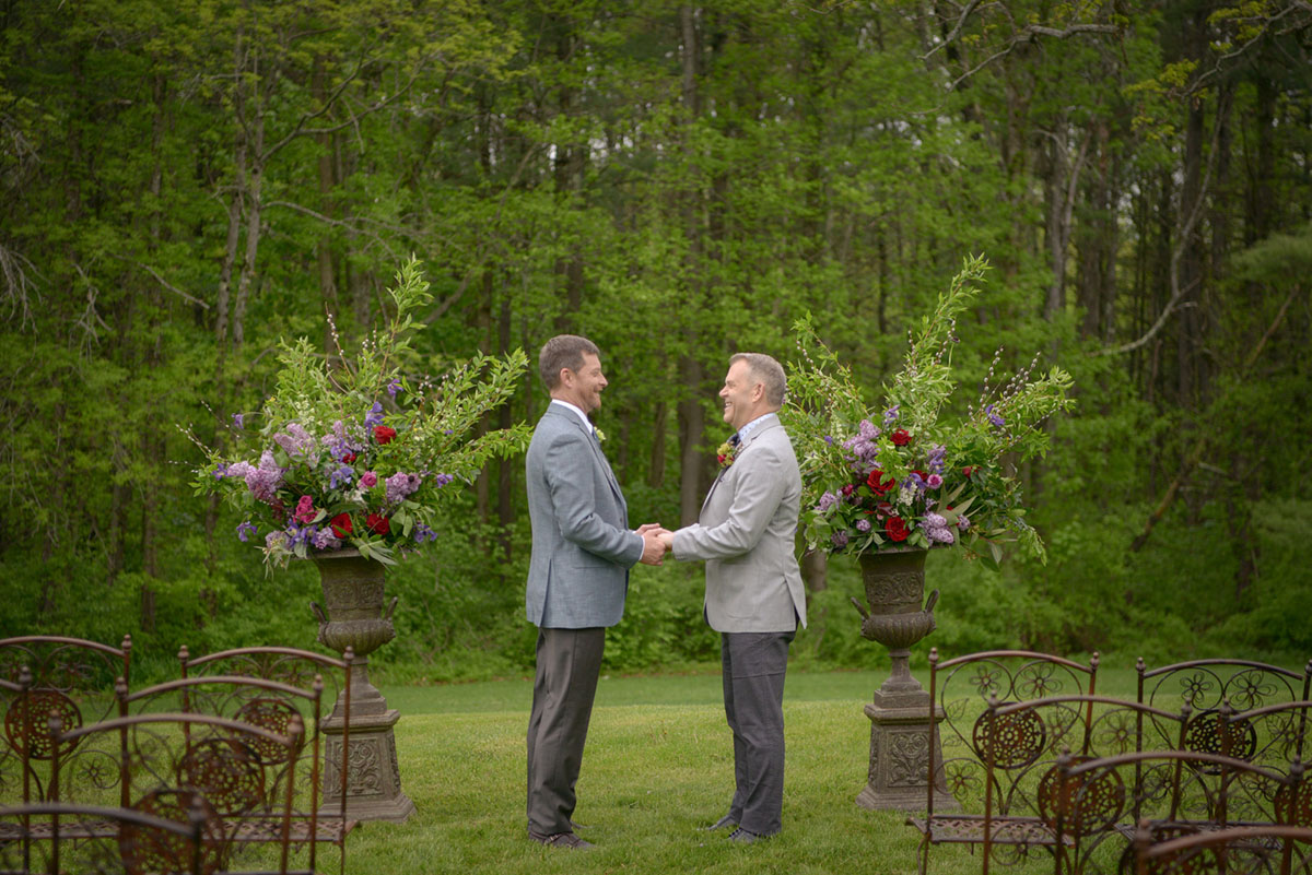 Modern gay wedding at Blantyre in the Berkshires outdoors scenery