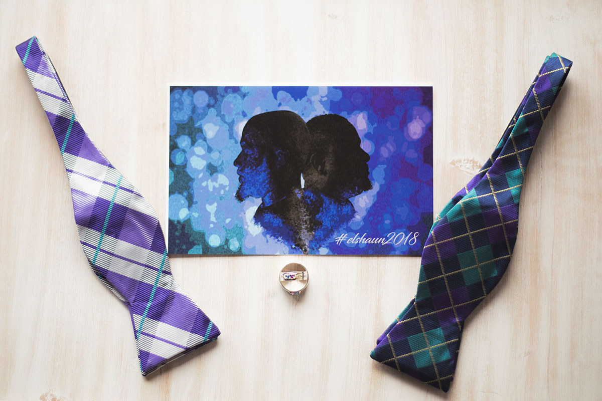Simple, classy Georgia wedding with amethyst and aquamarine colors invitations ties rings