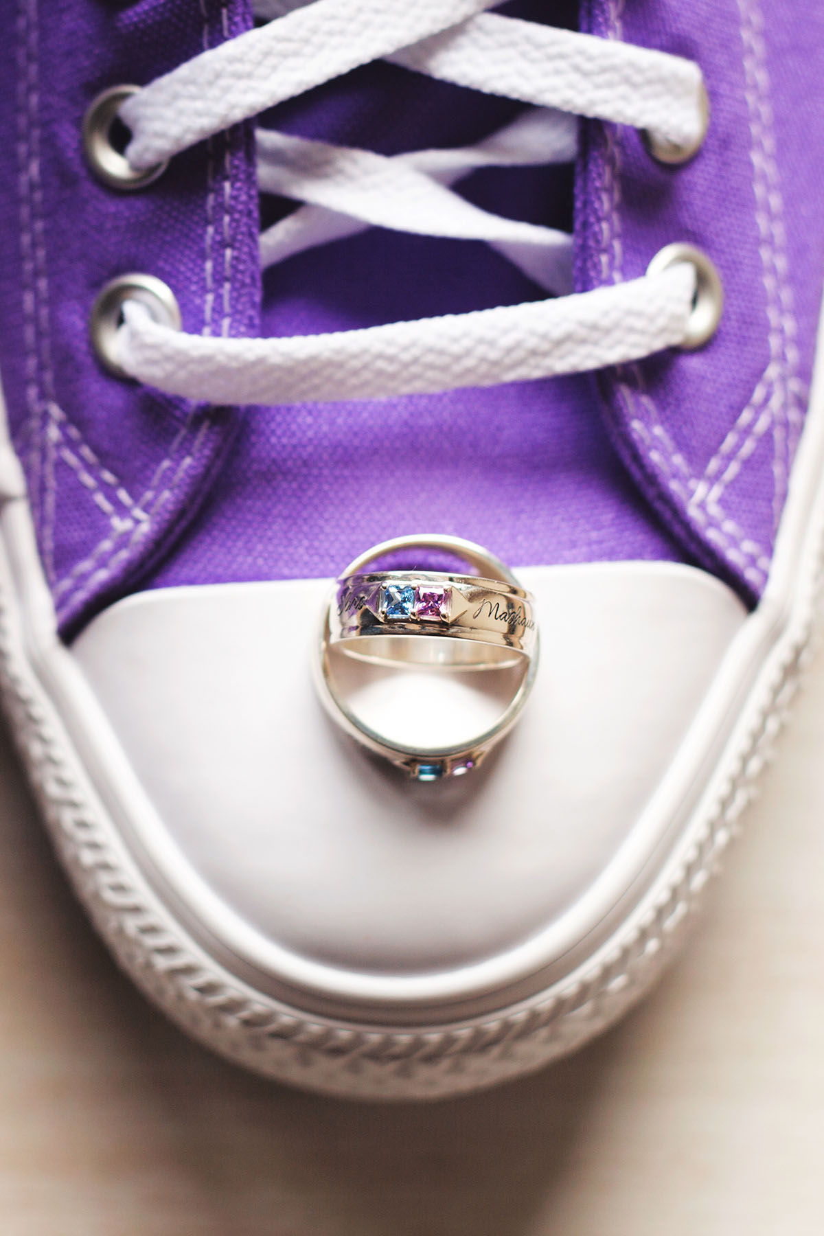 Simple, classy Georgia wedding with amethyst and aquamarine colors Converse rings bands