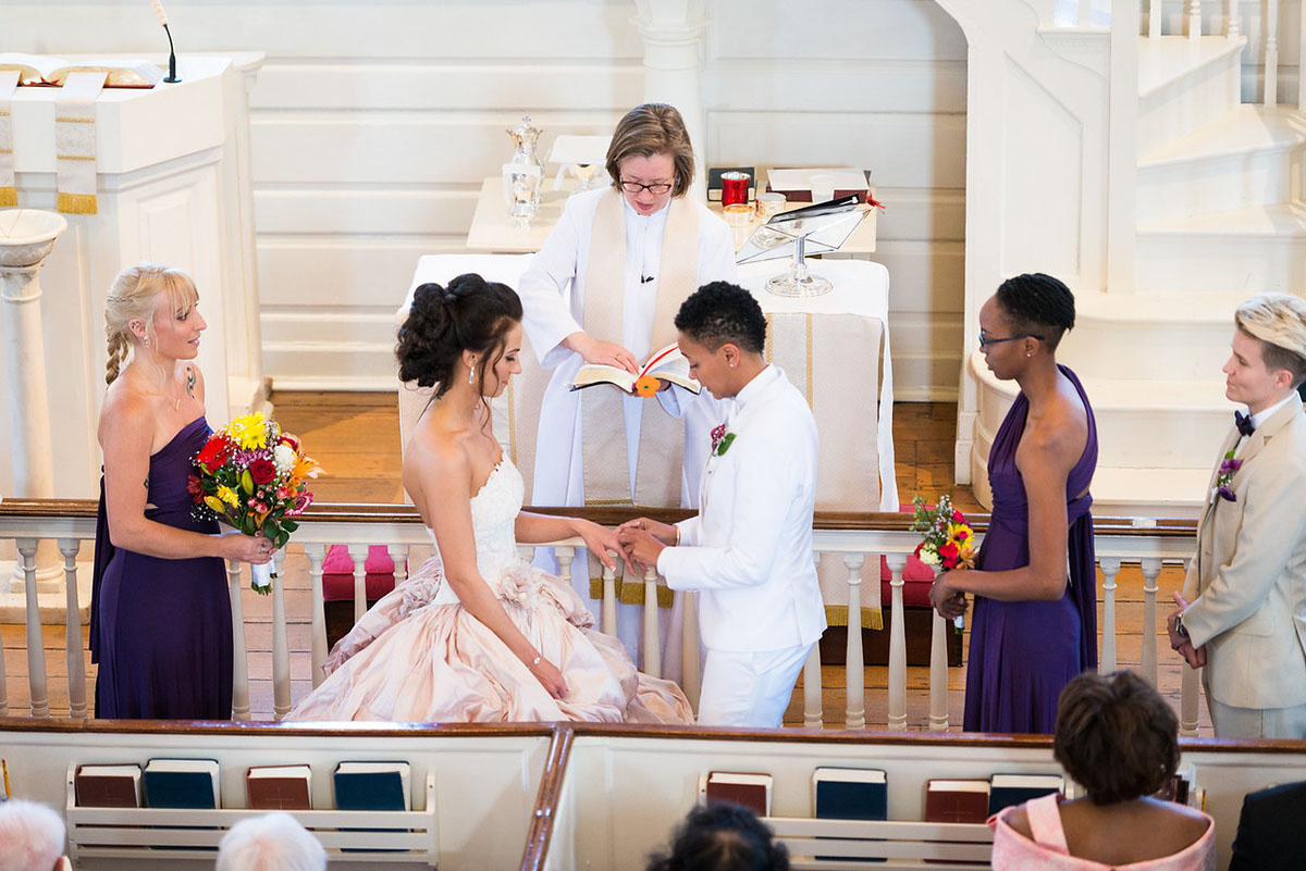 Victorian lesbian wedding at historic church in Alexandria, Virginia vows