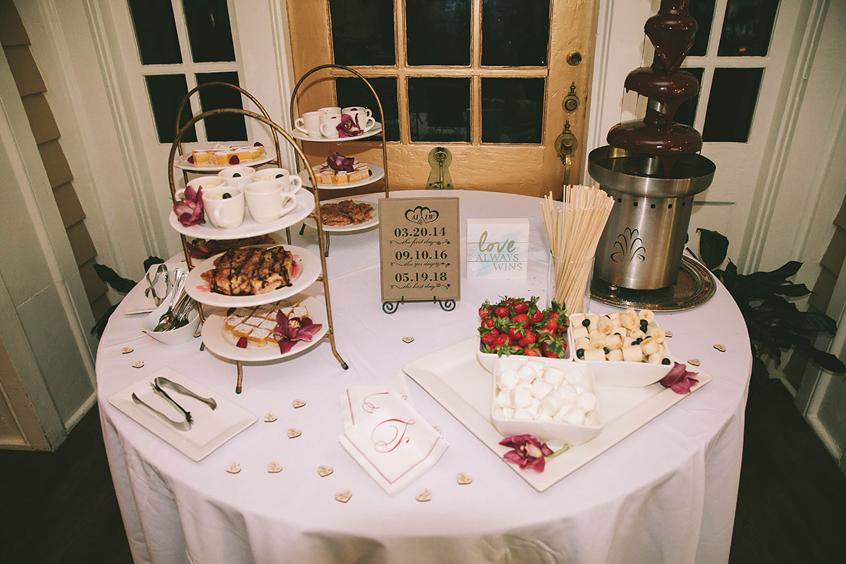 Church wedding with traditional Mississippi roots table snacks dessrts