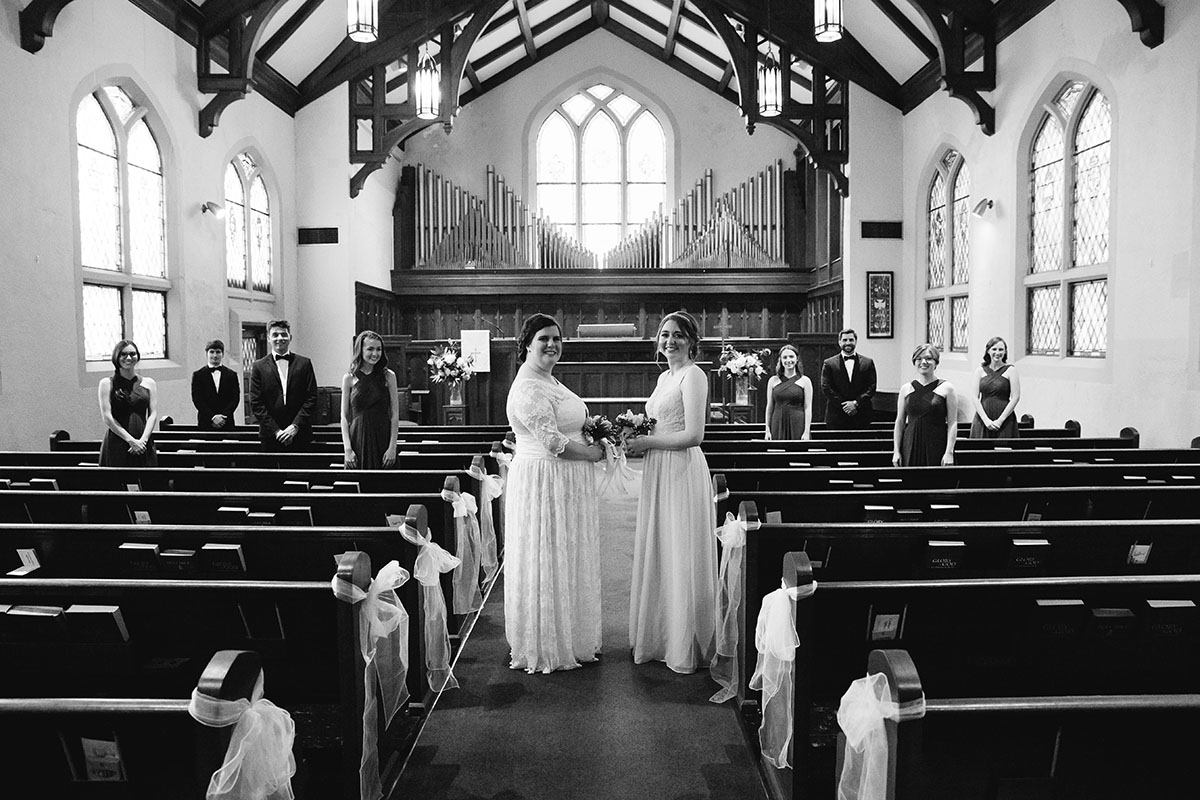 Church wedding with traditional Mississippi roots black and white