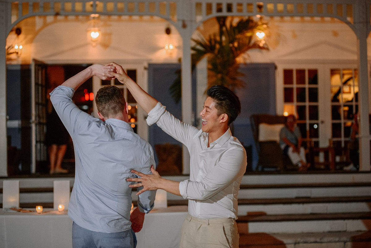 Intimate Florida Keys tropical wedding two grooms dance floor dancing