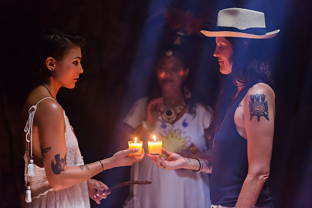 Mystical surprise proposal inside a Mexican cenote two brides Mexico tattoos jungle Shaman ritual